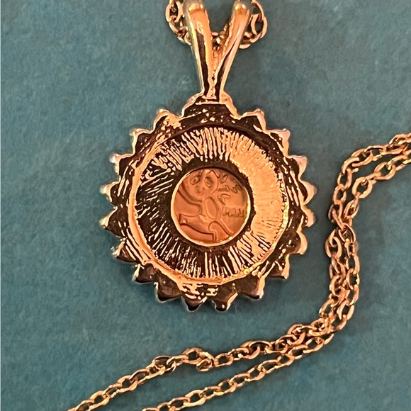 Vintage Liberty coin necklace w/ simulated diamonds, panda on other side of coin - Picture 3 of 4